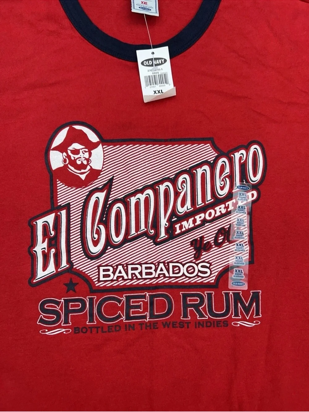 Vintage Old Navy Ringer‎ Shirt El Companero Spiced Rum Liquor Shirt 2XL NWT